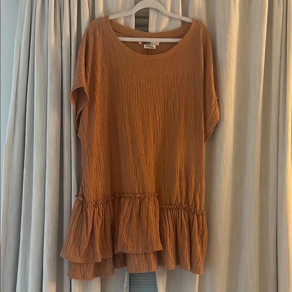 Free People Orange Ruffled Short Sleeve Tunic